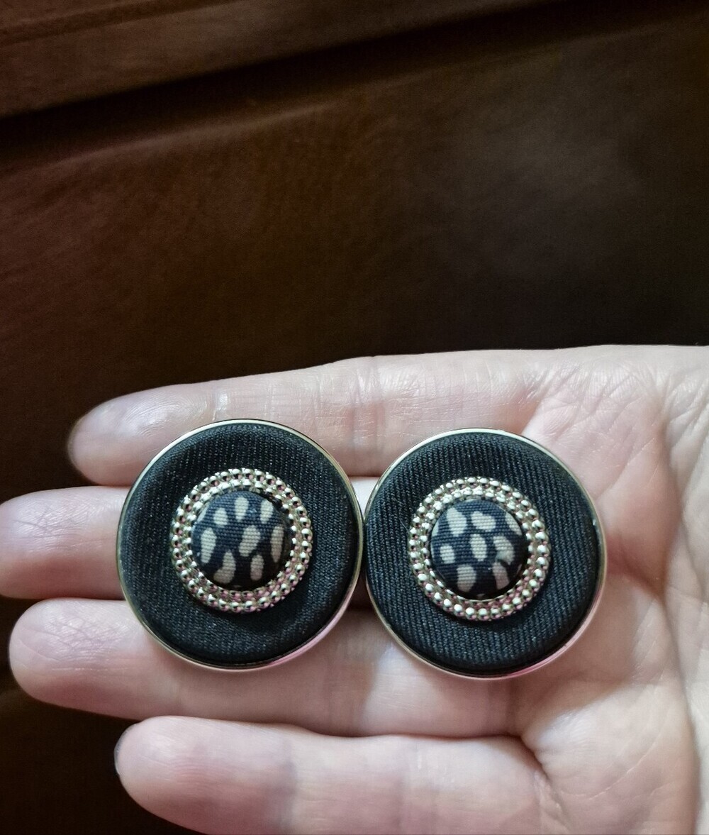 Vintage Fabric Button Clip On Earrings